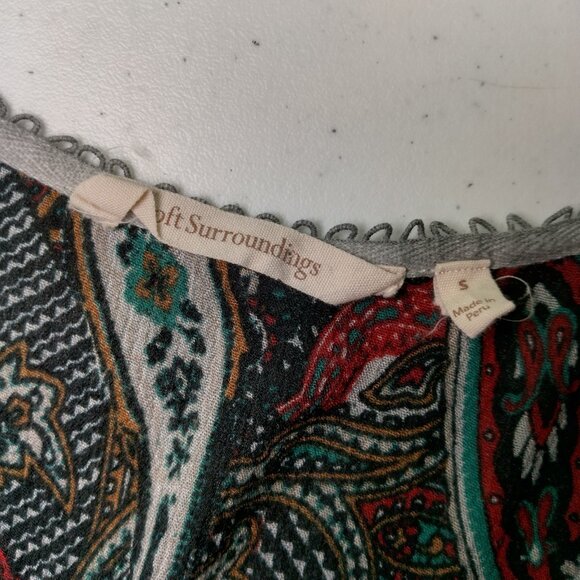 Soft Surroundings Tunic Top Shirt Women Small Gray Paisley Embroidered Lace Trim - Picture 8 of 16